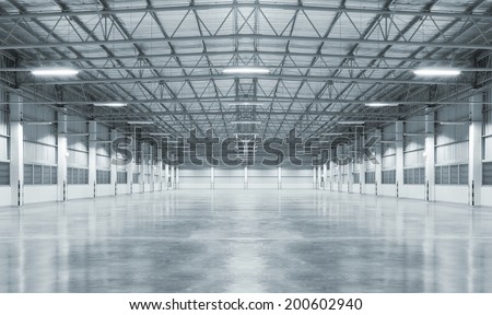Factory background with concrete floor, night scene.