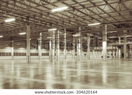 Factory background with concrete floor, night scene