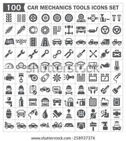 100 icons of car mechanics tools and accessories 100 icons of car mechanics tools and accessories