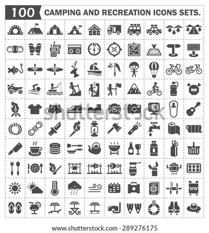 Camping and recreation icons sets.