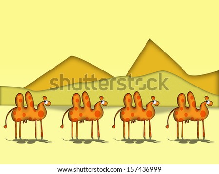 Four of a camel in a desert caravan