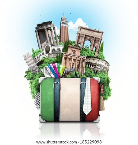 Italy, attractions Italy and retro suitcase, travel