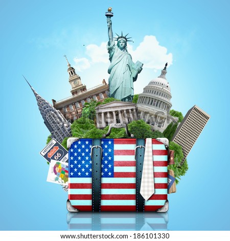 USA, landmarks USA, suitcase and New York