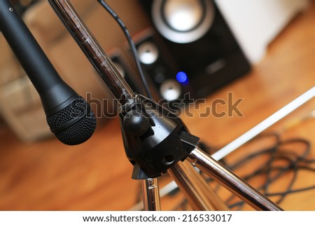 Music microphone wire on the background of the audio system