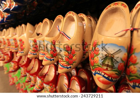 Dutch Souvenirs, a bunch of colored wooden shoes