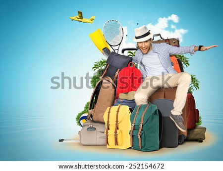 Travel and tourism, the guy on the bags and suitcases