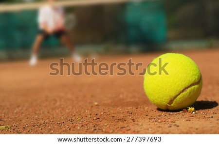 Tennis tennis ball on the ground and the player