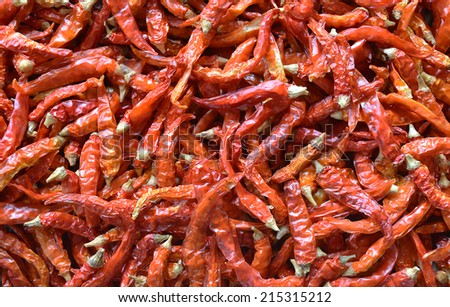 Dried red chillies as a textured food background.