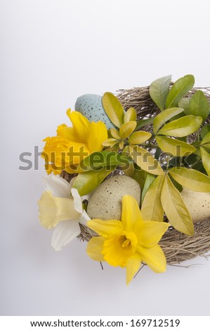 Easter floral arrangement isolated on white background