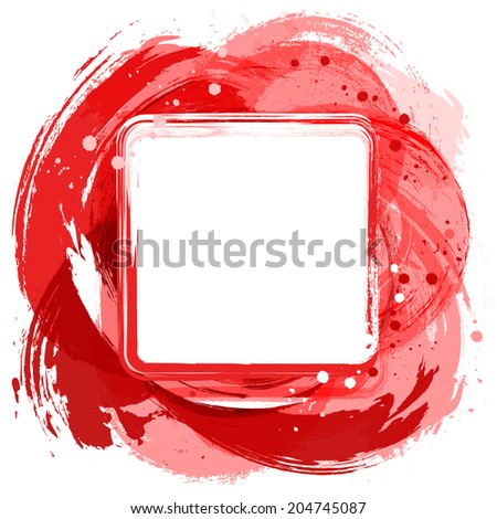 Abstract background. Artistic brush strokes and paint splashes with square place for text. Red