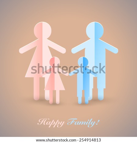 Vector people pictogram. Flat icon of a happy family with children. A man, a woman, a son and a daughter.
