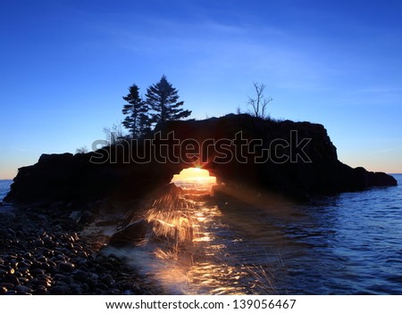 Hollow Rock at sunrise on the Lake Superior north shore in Minnesota