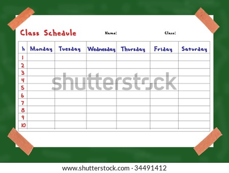 Collage of a class schedule fixed on a board