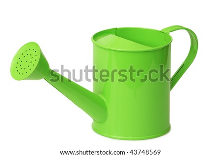 Green watering can for household use isolated on white background