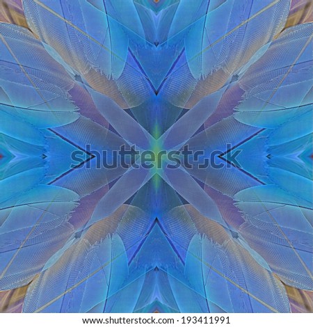 Seamless pattern made from Blue and Gold Macaw feathers background