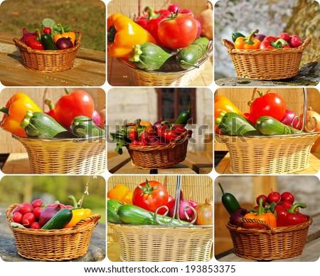 Vegetables in the basket - healthy food - Photo collage