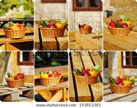 Vegetables in the basket - healthy food - Photo collage