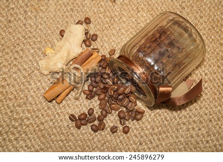 Coffee - I love coffee- Coffee beans in a jar and spices