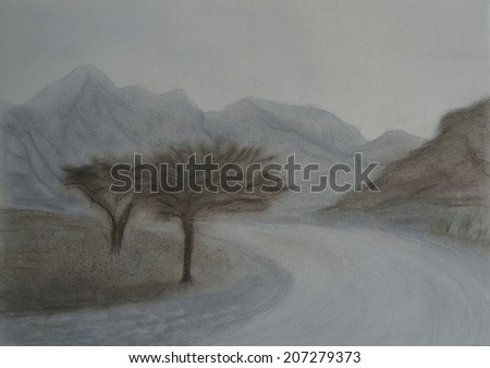 Mountains hand painted pastel illustration