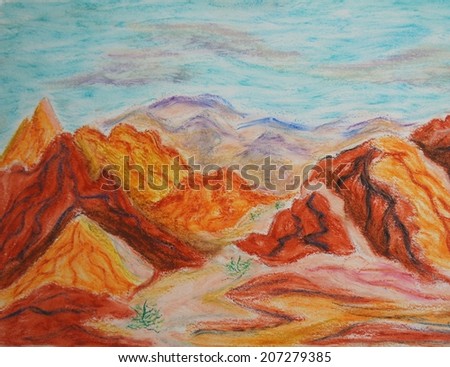 Mountains hand painted pastel illustration