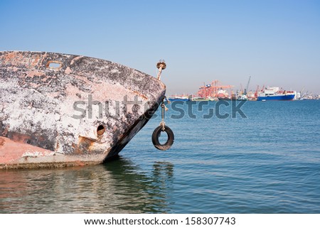 Sunken ship and port