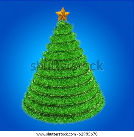 Christmas Tree with gold star on on a blue background