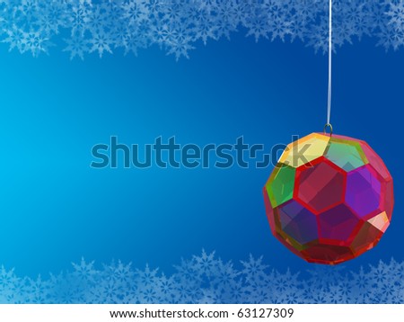 crystal ball on blue background with snowflake borders