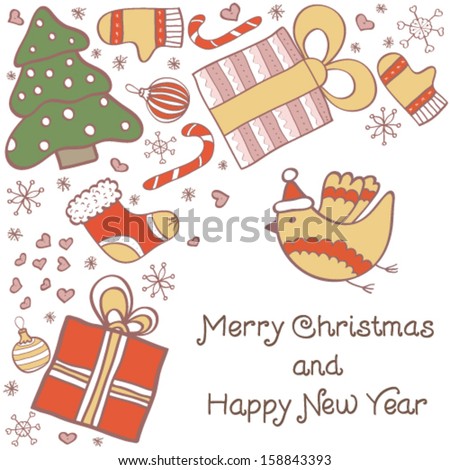 Holiday wallpaper in vector for cute New Year and Christmas cards.Christmas background. Cartoon New Year illustration