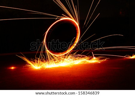 Paint lighting : Circle Painted by fire in night (light painting)