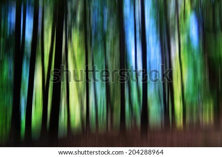 Abstract colorful sunset enchanted forest, streak effect