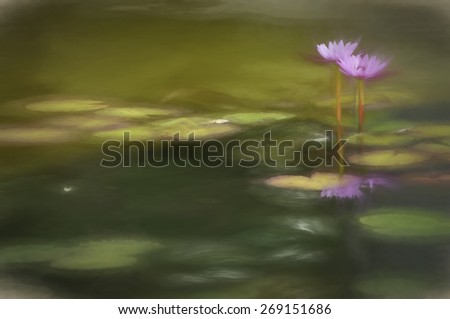 Digital art paint, pink water lily grow in the garden pond