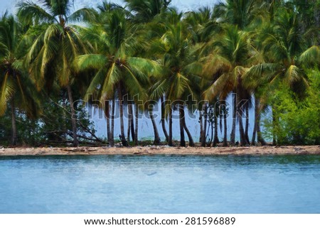 Digital art, paint effect, Palm tree, beach in Cayo Levantado