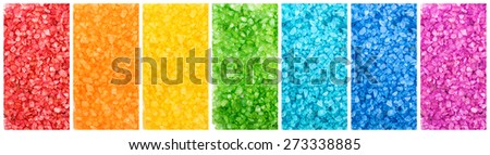 Set of color saturated aroma sea salt, rainbow banners