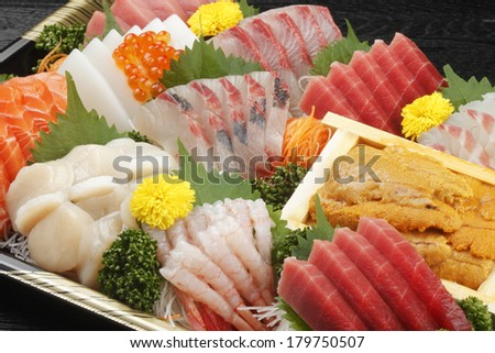 An assortment of gorgeous sliced raw fish