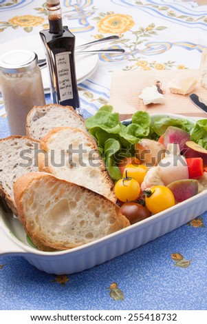 French bread and steaming vegetables