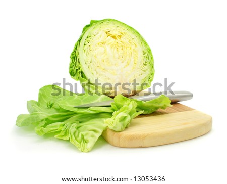 cut of green cabbage vegetable isolated on white background
