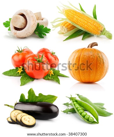 set vegetable fruits isolated on white background