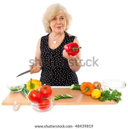 Clip Art Woman Cooking. stock photo : happy elderly woman cooking food isolated on white background