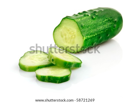 fresh cucumber fruits with cut isolated on white background