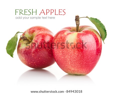 green apple fruits with leaf isolated on white background