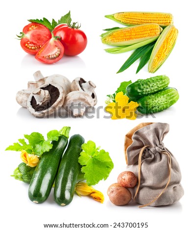 Set fresh vegetables. Isolated on white background