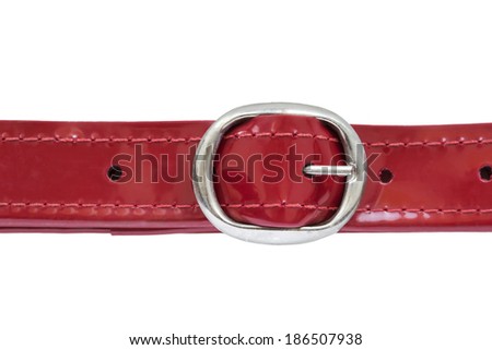 Red leather belt with silver buckle isolated over white