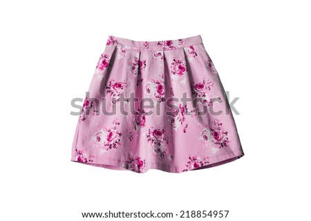 Pink mini skirt with floral ornament on white background