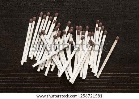Group of safety matches on wooden background