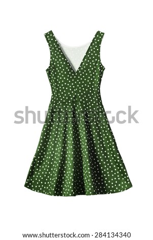 Green sundress with polka dots isolated over white