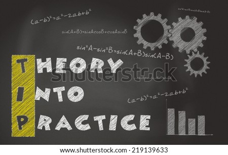Illustration Of Acronym Of TIP Over Black Chalkboard. Theory Into Practice Over Black Chalkboard