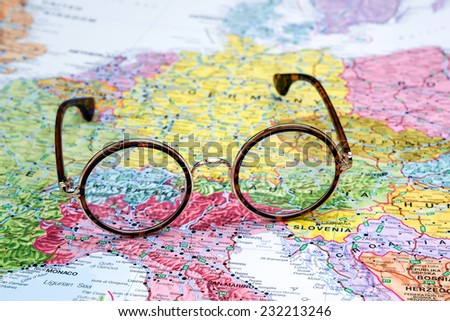 Glasses on a map of europe - Switzerland