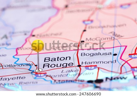 Baton Rouge pinned on a map of USA