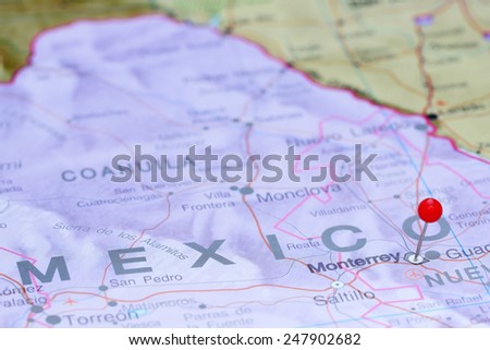 Monterrey pinned on a map of America