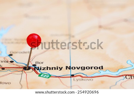 Nizhniy Novgorod pinned on a map of europe